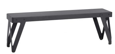 Schwarze Lloyd Bank für den Innenbereich, minimalistisches Design mit markanten, modernen Metallbeinen.